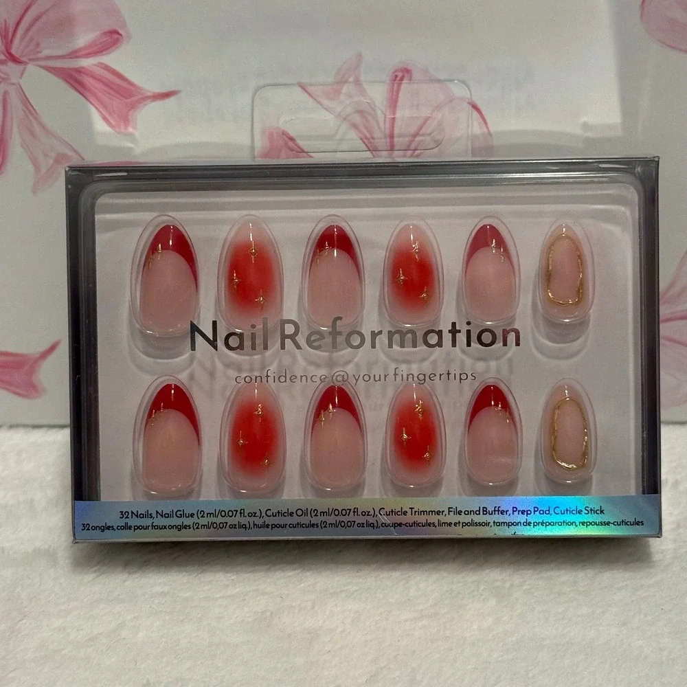 Nail Reformation Press On Nails Red French Star Accents 32pc
